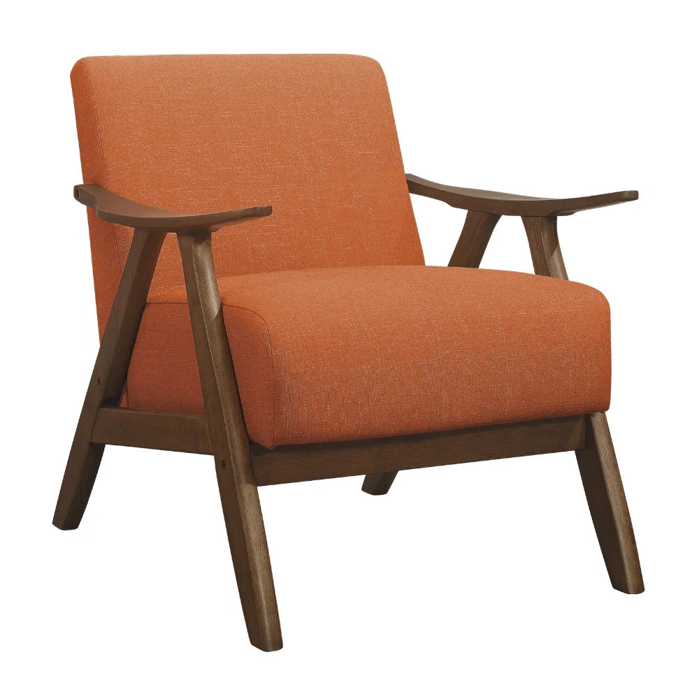 Damala Collection Retro Inspired Wood Frame Accent Chair Seat, Orange