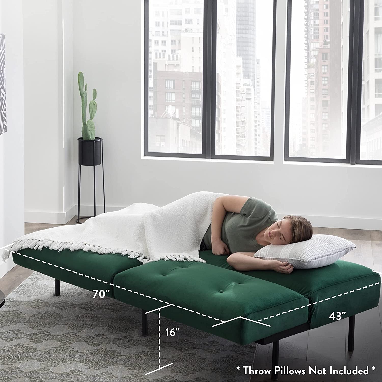 Gilman Futon - Futon Sofa Bed - Futon Couch - Small Futon - Living Room Furniture - Armless Sofa Bed Couch - Sleeper Sofa - Green Velvet Futon