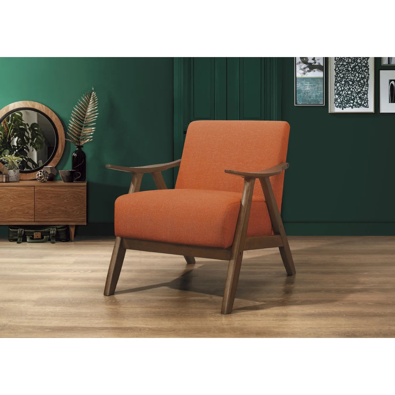 Damala Collection Retro Inspired Wood Frame Accent Chair Seat, Orange