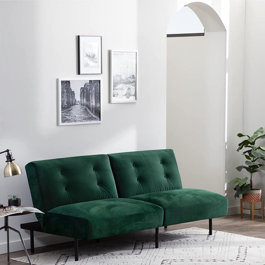 Gilman Futon - Futon Sofa Bed - Futon Couch - Small Futon - Living Room Furniture - Armless Sofa Bed Couch - Sleeper Sofa - Green Velvet Futon