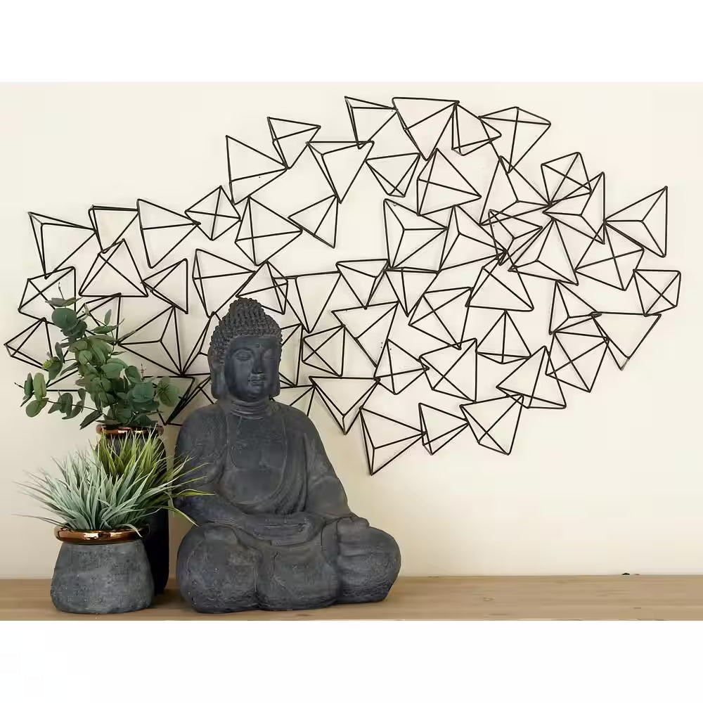 48 In. X 27 In. Metal Black 3D Triangle Geometric Wall Decor