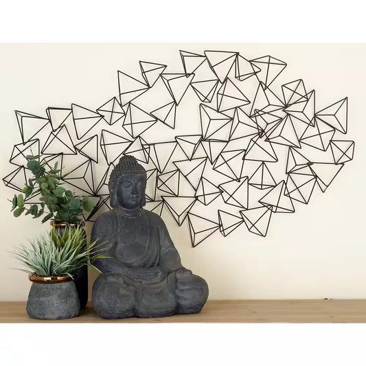 48 In. X 27 In. Metal Black 3D Triangle Geometric Wall Decor